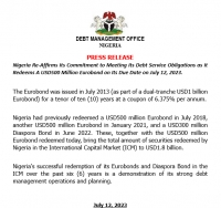 Press Release: Nigeria Redeems a 10 Years $500 Million Eurobond on its due Date on July 12, 2023