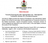 Press Release: Towards Financing the 2021 Appropriation Act – FGN Appoints Transaction Advisers for a Eurobond Issuance