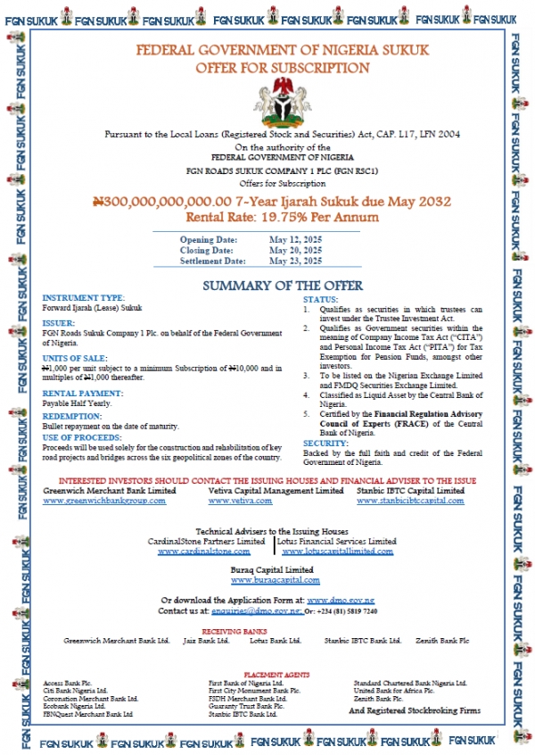 Federal Government of Nigeria Sukuk Offer for Subscription